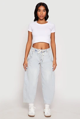 Womens Almost Famous Drawstring Waist Barrel Jeans, Blue, Size XL