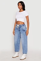 Womens Almost Famous Drawstring Waist Barrel Jeans, Blue, Size L