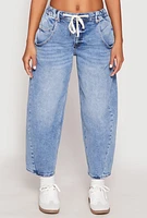 Womens Almost Famous Drawstring Waist Barrel Jeans, Blue, Size L