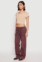 Womens Almost Famous Mineral Wash Cargo Barrel Jeans, Burgundy, Size 3