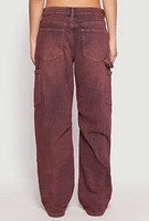 Womens Almost Famous Mineral Wash Cargo Barrel Jeans, Burgundy, Size 3