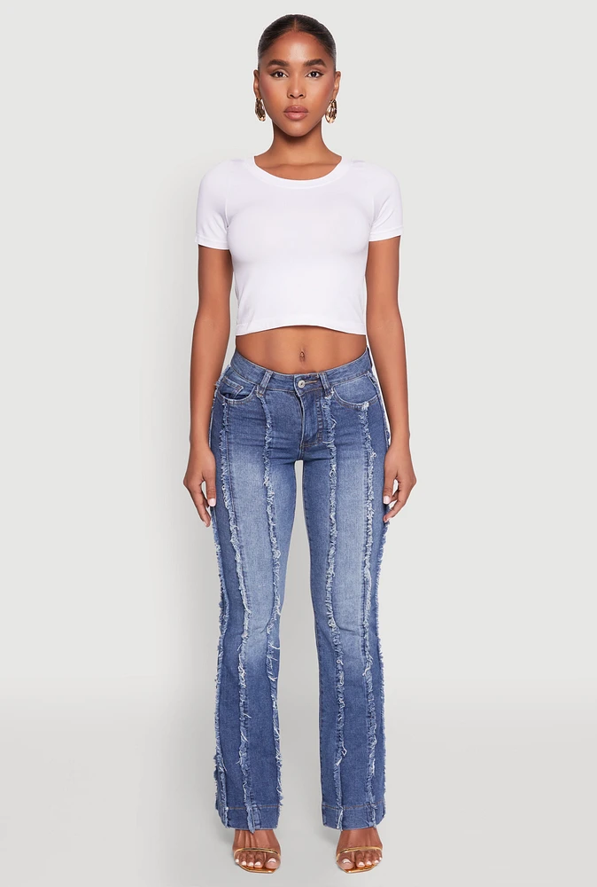 Womens Madden Girl Frayed Pintuck Jeans, Blue,