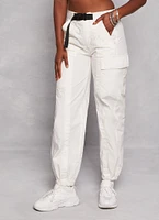 Womens Almost Famous Decorative Stitch Cargo Joggers, White, Size S
