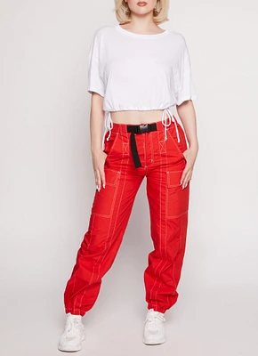 Womens Almost Famous Decorative Stitch Cargo Joggers, Red, Size L