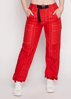 Womens Almost Famous Decorative Stitch Cargo Joggers, Red, Size L