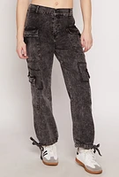 Womens Almost Famous Denim Drawstring Hem Cargo Joggers, Black, Size L