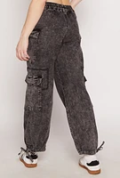 Womens Almost Famous Denim Drawstring Hem Cargo Joggers, Black, Size XL