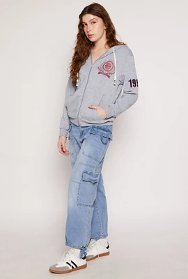 Womens Almost Famous Denim Drawstring Hem Cargo Joggers, Blue,
