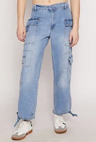 Womens Almost Famous Denim Drawstring Hem Cargo Joggers, Blue,