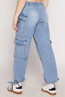 Womens Almost Famous Denim Drawstring Hem Cargo Joggers, Blue,