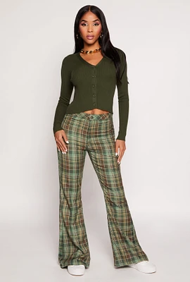 Womens Almost Famous Plaid Flare Pants,