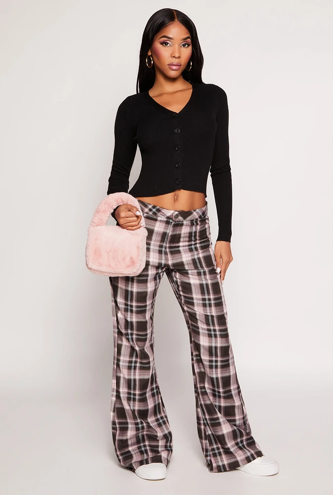 Womens Almost Famous Plaid Flare Pants, Multi,