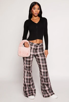 Womens Almost Famous Plaid Flare Pants, Multi, Size 0