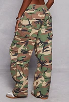 Womens Almost Famous Camouflage Wide Leg Cargo Pants, Green,