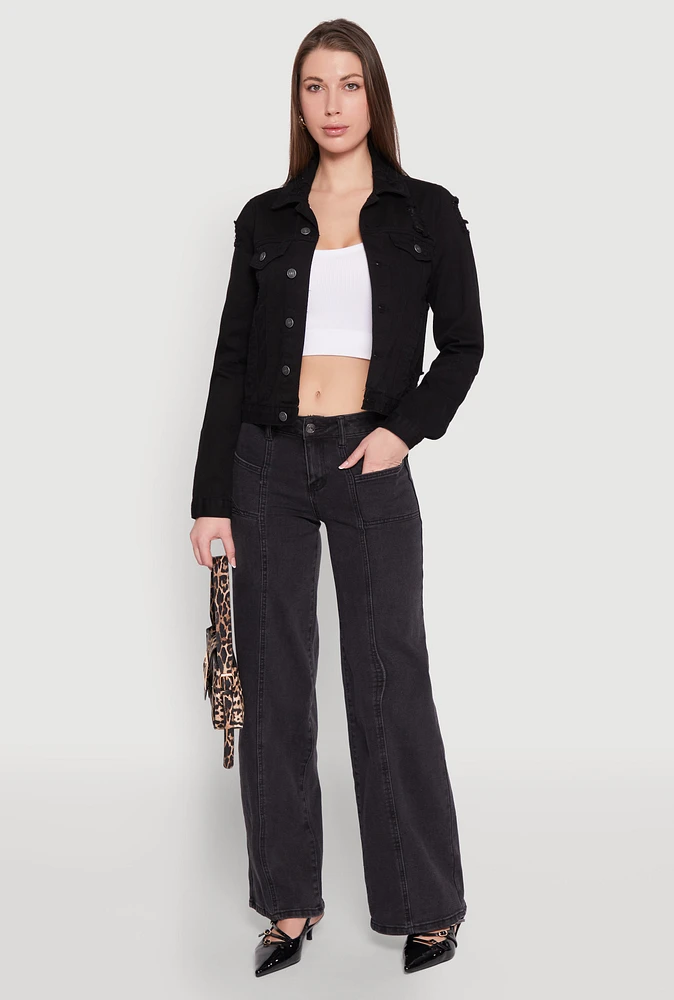Womens Madden Girl Decorative Stitch Pintuck Wide Leg Jeans,