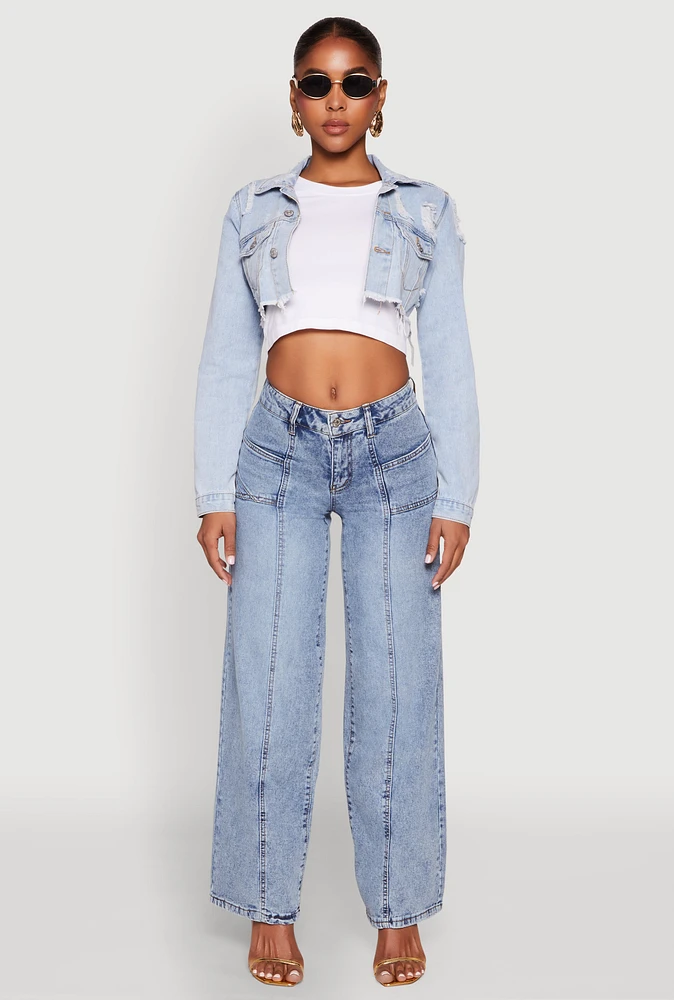 Womens Madden Girl Decorative Stitch Pintuck Wide Leg Jeans, Blue, Size 11
