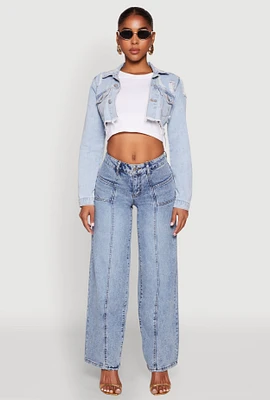 Womens Madden Girl Decorative Stitch Pintuck Wide Leg Jeans, Blue, Size 11