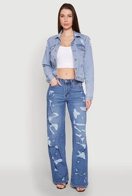 Womens Madden Girl Distressed Straight Leg Jeans, Blue,