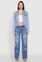 Womens Madden Girl Distressed Straight Leg Jeans, Blue,
