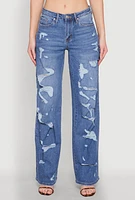 Womens Madden Girl Distressed Straight Leg Jeans, Blue,