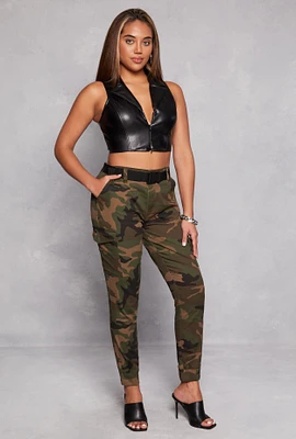 Womens Almost Famous Belted Cargo Joggers, Green, Size M