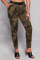 Womens Almost Famous Belted Cargo Joggers, Green, Size M
