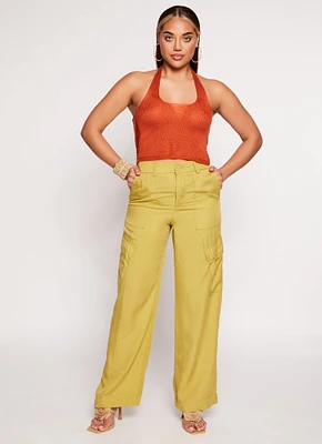Womens Straight Leg Cargo Pants, Green, Size L