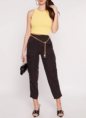 Womens High Waist Pull On Cargo Pants, Black, Size S
