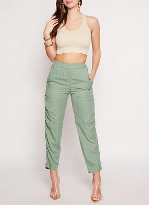 Womens High Waist Pull On Cargo Pants, Green, Size M
