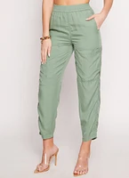Womens High Waist Pull On Cargo Pants, Green, Size M