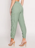 Womens High Waist Pull On Cargo Pants, Green, Size M
