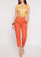 Womens High Waist Pull On Cargo Pants, Orange, Size XS