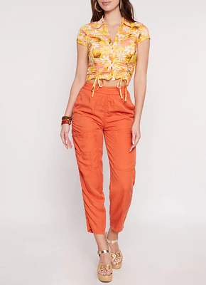 Womens High Waist Pull On Cargo Pants, Orange, Size S