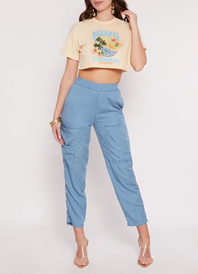Womens High Waist Pull On Cargo Pants, Blue, Size XS