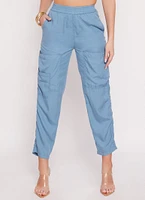 Womens High Waist Pull On Cargo Pants, Blue,