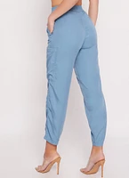 Womens High Waist Pull On Cargo Pants, Blue,