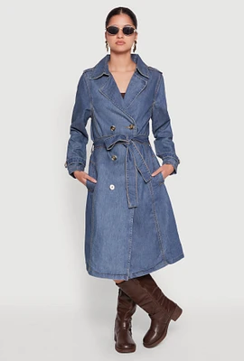 Womens Denim Trench Coat, Blue, Size S