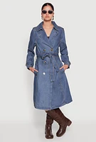 Womens Denim Trench Coat, Blue, Size S