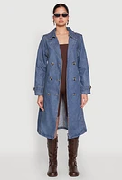 Womens Denim Trench Coat, Blue, Size S