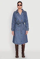Womens Denim Trench Coat, Blue, Size S