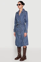 Womens Denim Trench Coat, Blue, Size S
