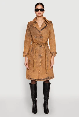 Womens Denim Trench Coat, Orange, Size M