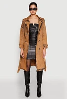 Womens Denim Trench Coat, Orange, Size S
