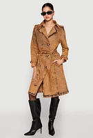Womens Denim Trench Coat, Orange, Size S