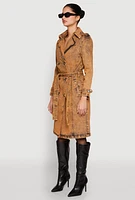 Womens Denim Trench Coat, Orange, Size S