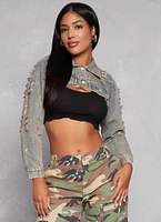 Womens Distressed Bolero Jean Jacket, Blue, Size S