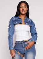 Womens Distressed Bolero Jean Jacket, Blue, Size L