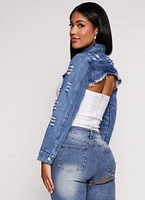 Womens Distressed Bolero Jean Jacket, Blue, Size L