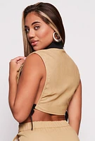 Womens Pocket Detail Zip Front Vest, Beige, Size M