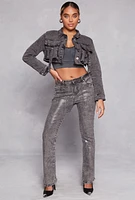 Womens Daisy Acid Wash Cropped Jean Jacket, Grey, Size M